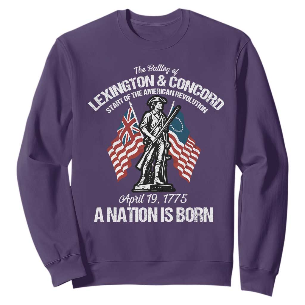 Battle of Lexington and Concord Sweatshirt American Revolution April 19 1775 Patriotic TS02 Purple Print Your Wear