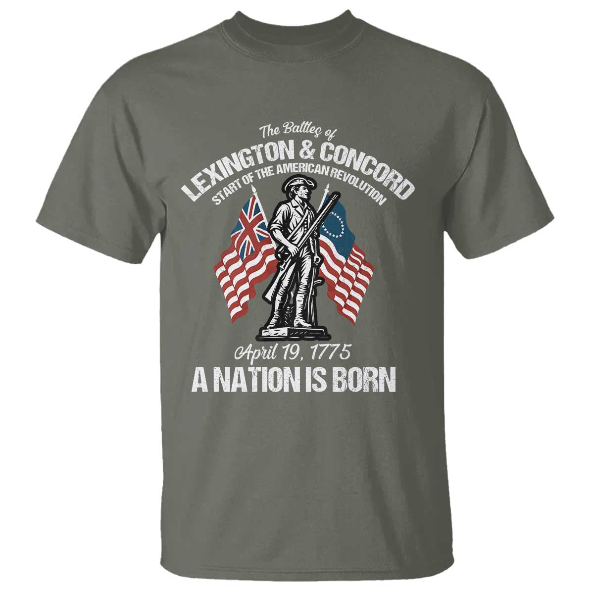 Battle of Lexington and Concord T Shirt American Revolution April 19 1775 Patriotic TS02 Military Green Print Your Wear