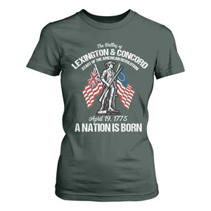 Battle of Lexington and Concord T Shirt For Women American Revolution April 19 1775 Patriotic TS02 Dark Forest Green Print Your Wear