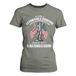 Battle of Lexington and Concord T Shirt For Women American Revolution April 19 1775 Patriotic TS02 Military Green Print Your Wear
