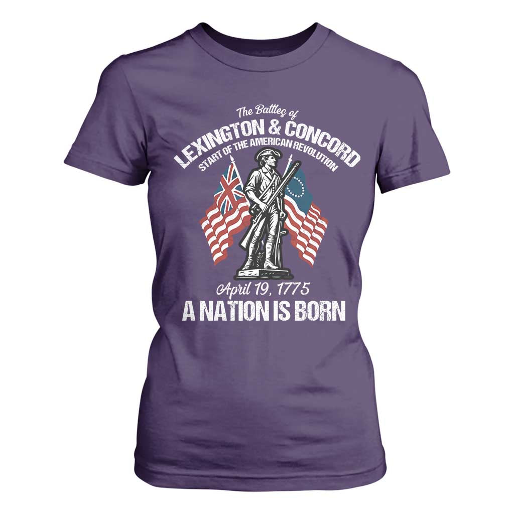 Battle of Lexington and Concord T Shirt For Women American Revolution April 19 1775 Patriotic TS02 Purple Print Your Wear
