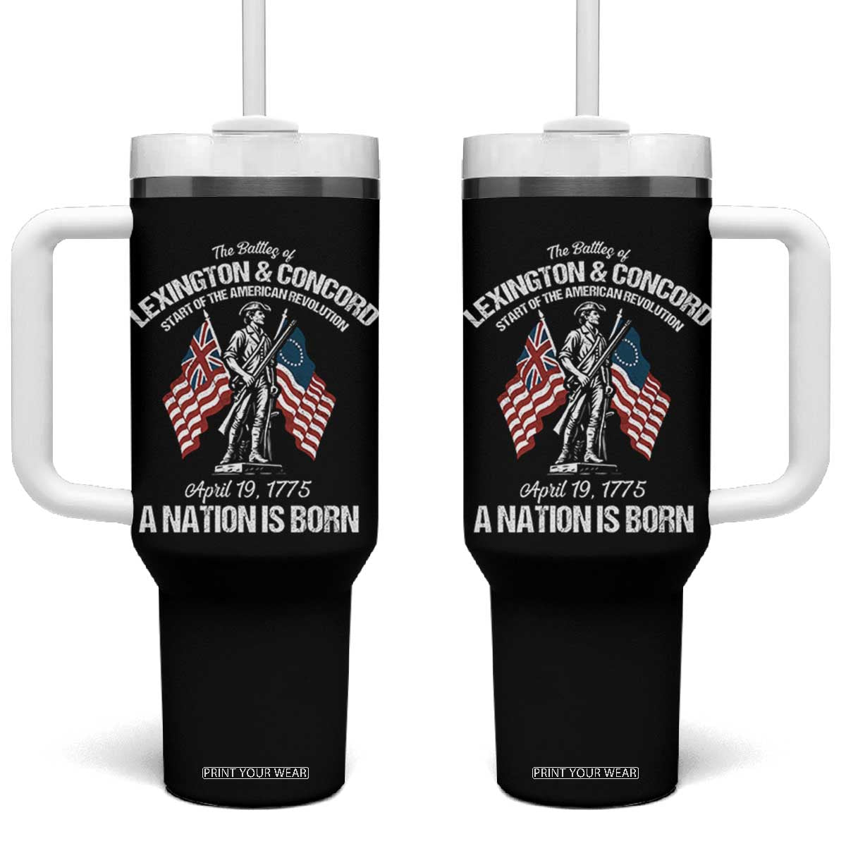 Battle of Lexington and Concord Tumbler With Handle American Revolution April 19 1775 Patriotic TS02 One Size: 40 oz Black Print Your Wear