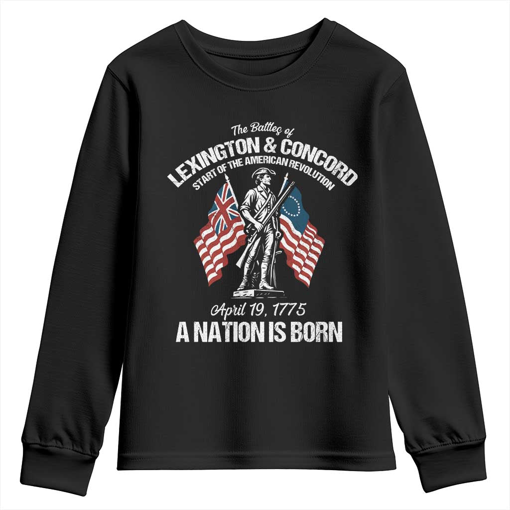 Battle of Lexington and Concord Youth Sweatshirt American Revolution April 19 1775 Patriotic TS02 Black Print Your Wear