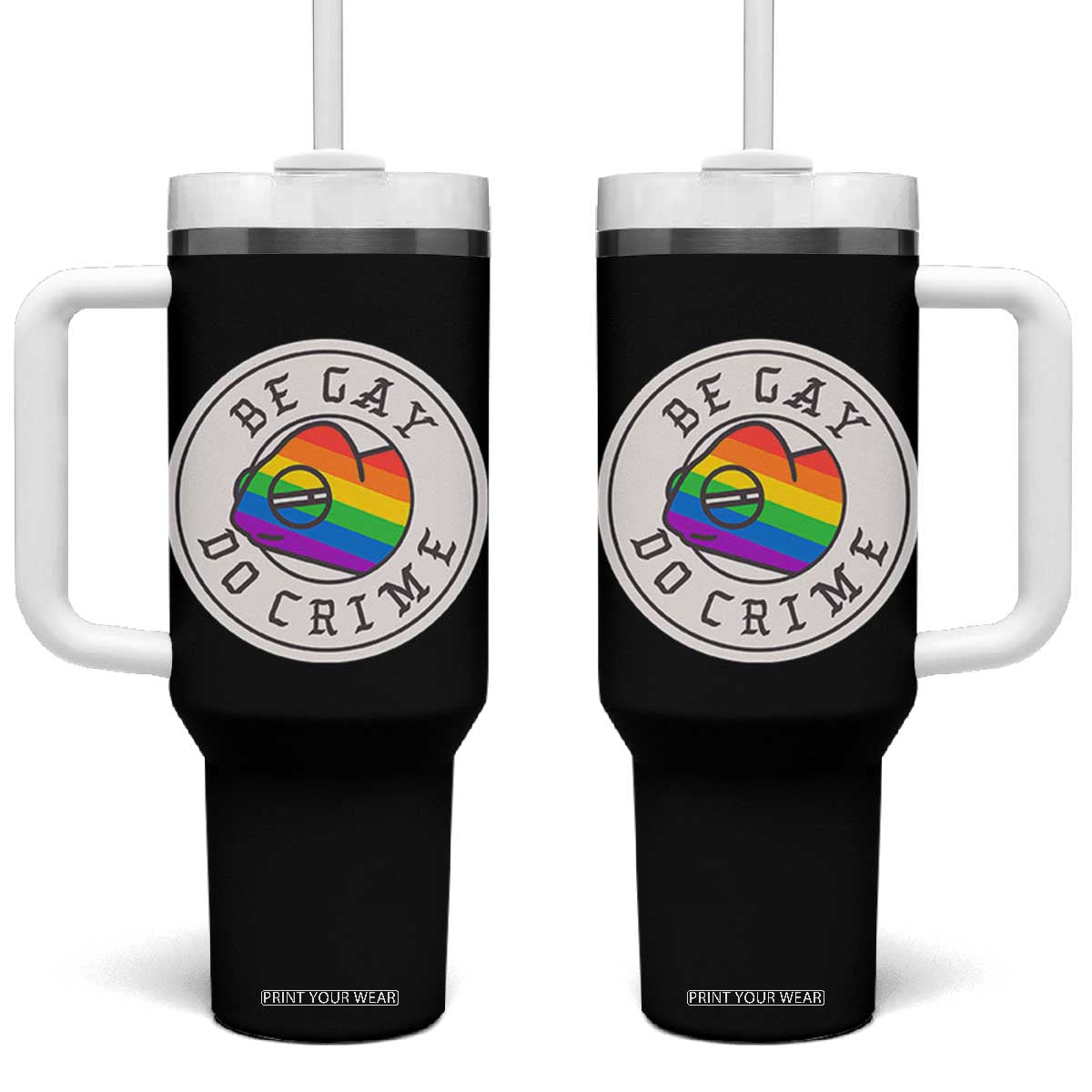 Be Gay Do Crime Rainbow Chameleon LGBTQ Pride Flag Tumbler With Handle TS10 One Size: 40 oz Black Print Your Wear