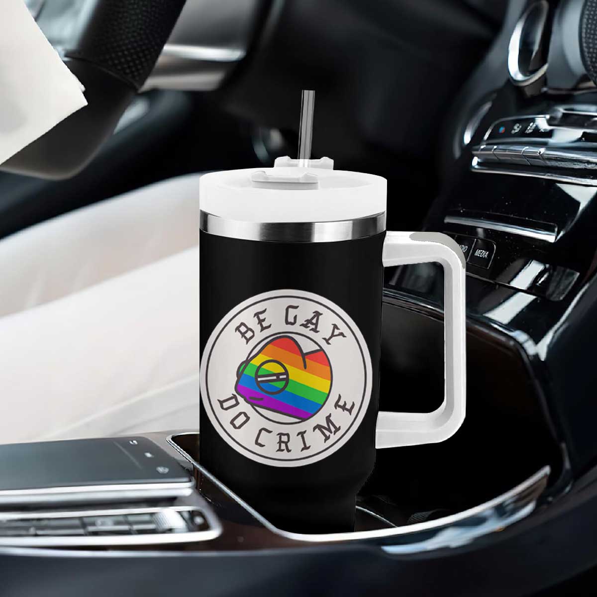 Be Gay Do Crime Rainbow Chameleon LGBTQ Pride Flag Tumbler With Handle TS10 Print Your Wear