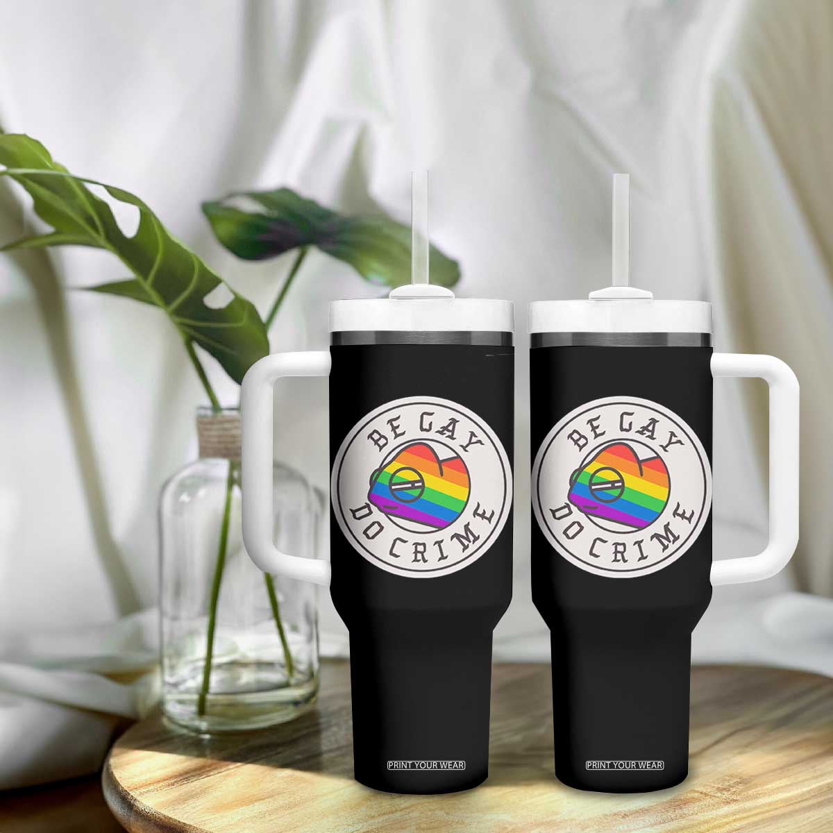 Be Gay Do Crime Rainbow Chameleon LGBTQ Pride Flag Tumbler With Handle TS10 Print Your Wear