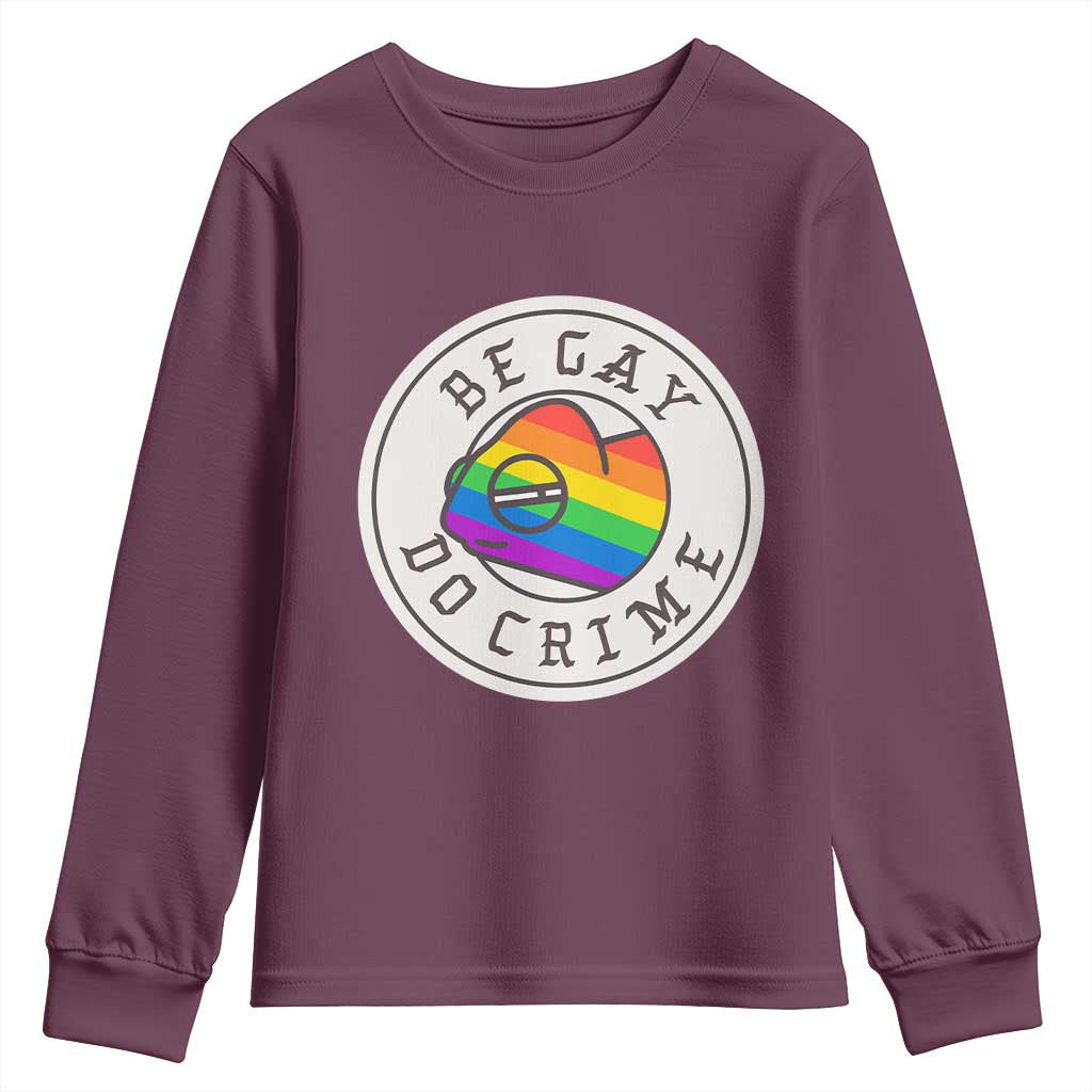 Be Gay Do Crime Rainbow Chameleon LGBTQ Pride Flag Youth Sweatshirt TS10 Maroon Print Your Wear