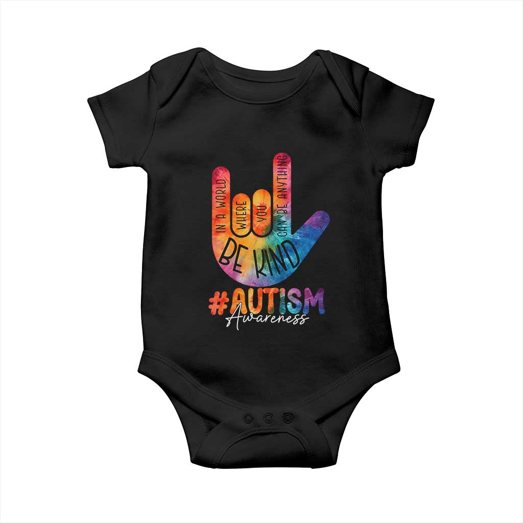 Be Kind ASL Autism Awareness Baby Onesie Love Sign Language Hand Tie Dye TS10 Black Print Your Wear