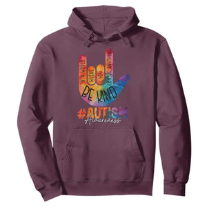 Be Kind ASL Autism Awareness Hoodie Love Sign Language Hand Tie Dye TS10 Maroon Print Your Wear