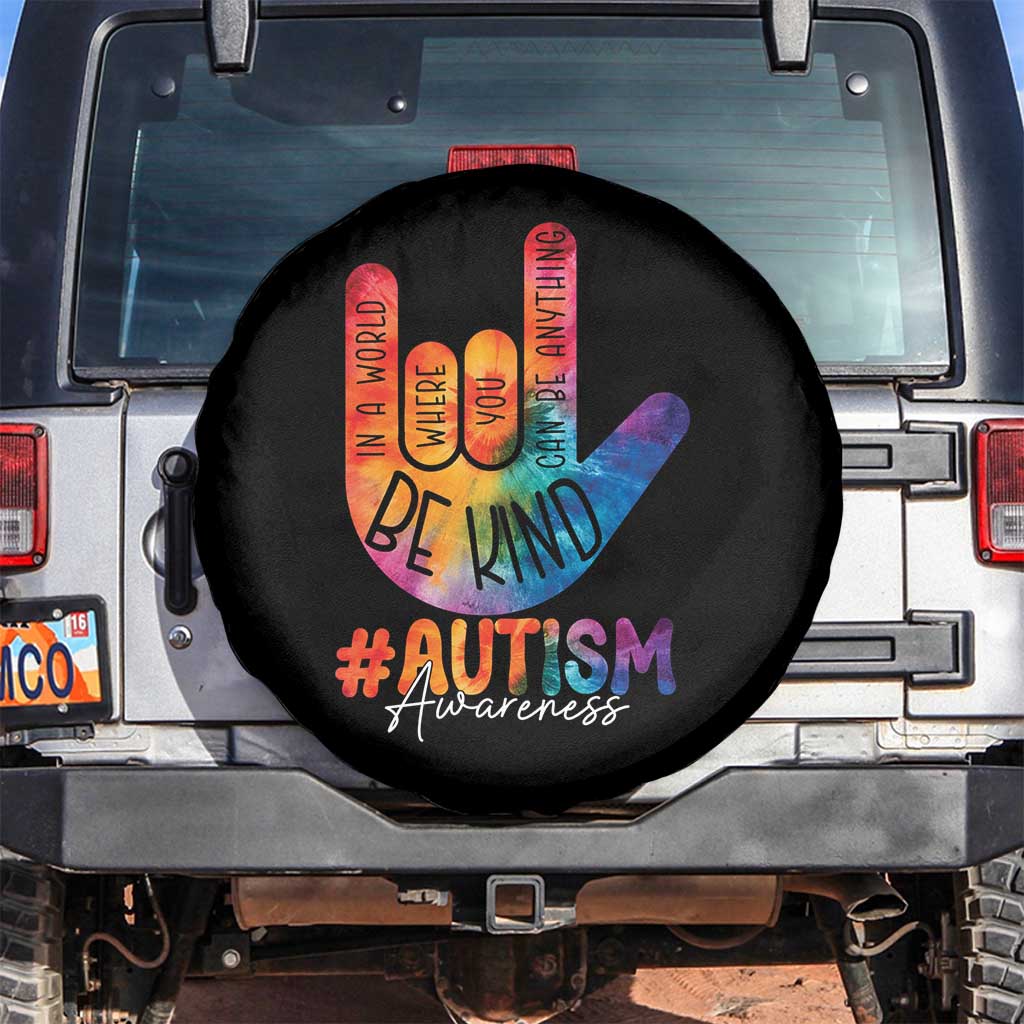 Be Kind ASL Autism Awareness Spare Tire Cover Love Sign Language Hand Tie Dye TS10 No hole Black Print Your Wear