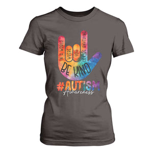 Be Kind ASL Autism Awareness T Shirt For Women Love Sign Language Hand Tie Dye TS10 Dark Chocolate Print Your Wear