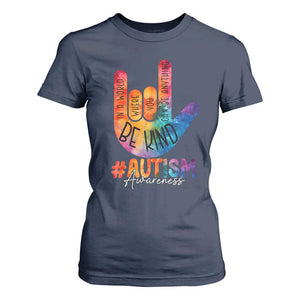 Be Kind ASL Autism Awareness T Shirt For Women Love Sign Language Hand Tie Dye TS10 Navy Print Your Wear