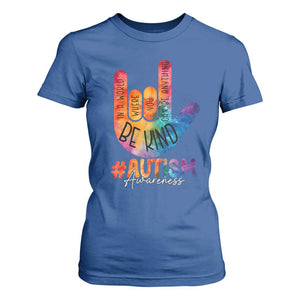 Be Kind ASL Autism Awareness T Shirt For Women Love Sign Language Hand Tie Dye TS10 Royal Blue Print Your Wear