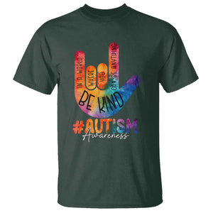 Be Kind ASL Autism Awareness T Shirt Love Sign Language Hand Tie Dye TS10 Dark Forest Green Print Your Wear