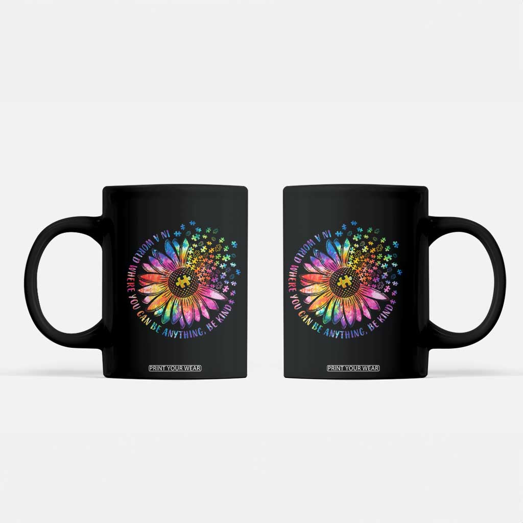 Be Kind Autism Awareness Coffee Mug Kindness Sunflower Tie Dye Puzzle TS02 Black Print Your Wear