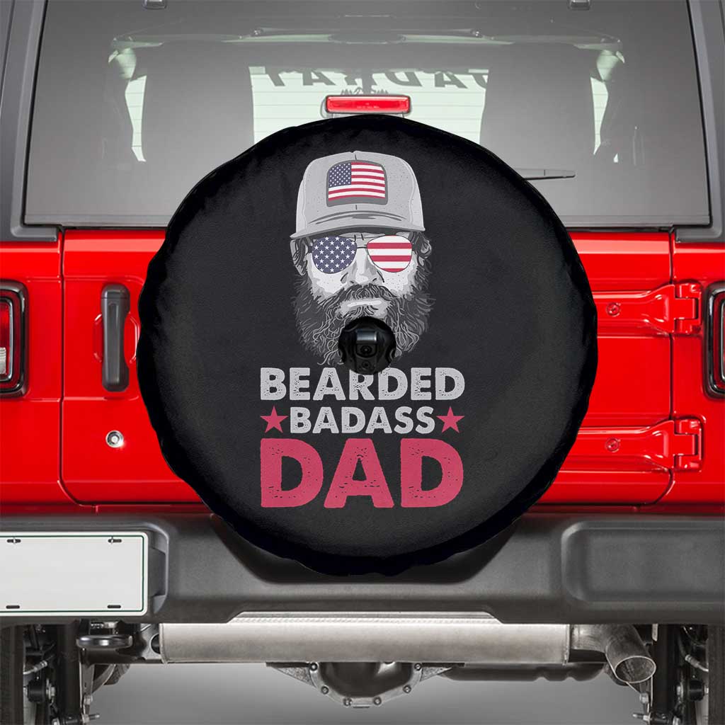 Bearded Badass American Dad Spare Tire Cover Funny 4th July US for Men TS02 Black Print Your Wear
