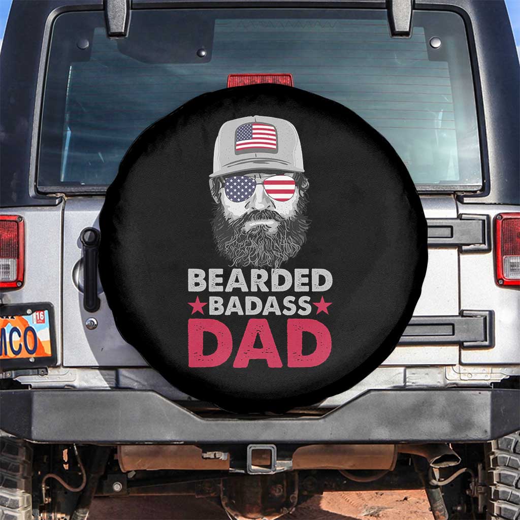 Bearded Badass American Dad Spare Tire Cover Funny 4th July US for Men TS02 No hole Black Print Your Wear