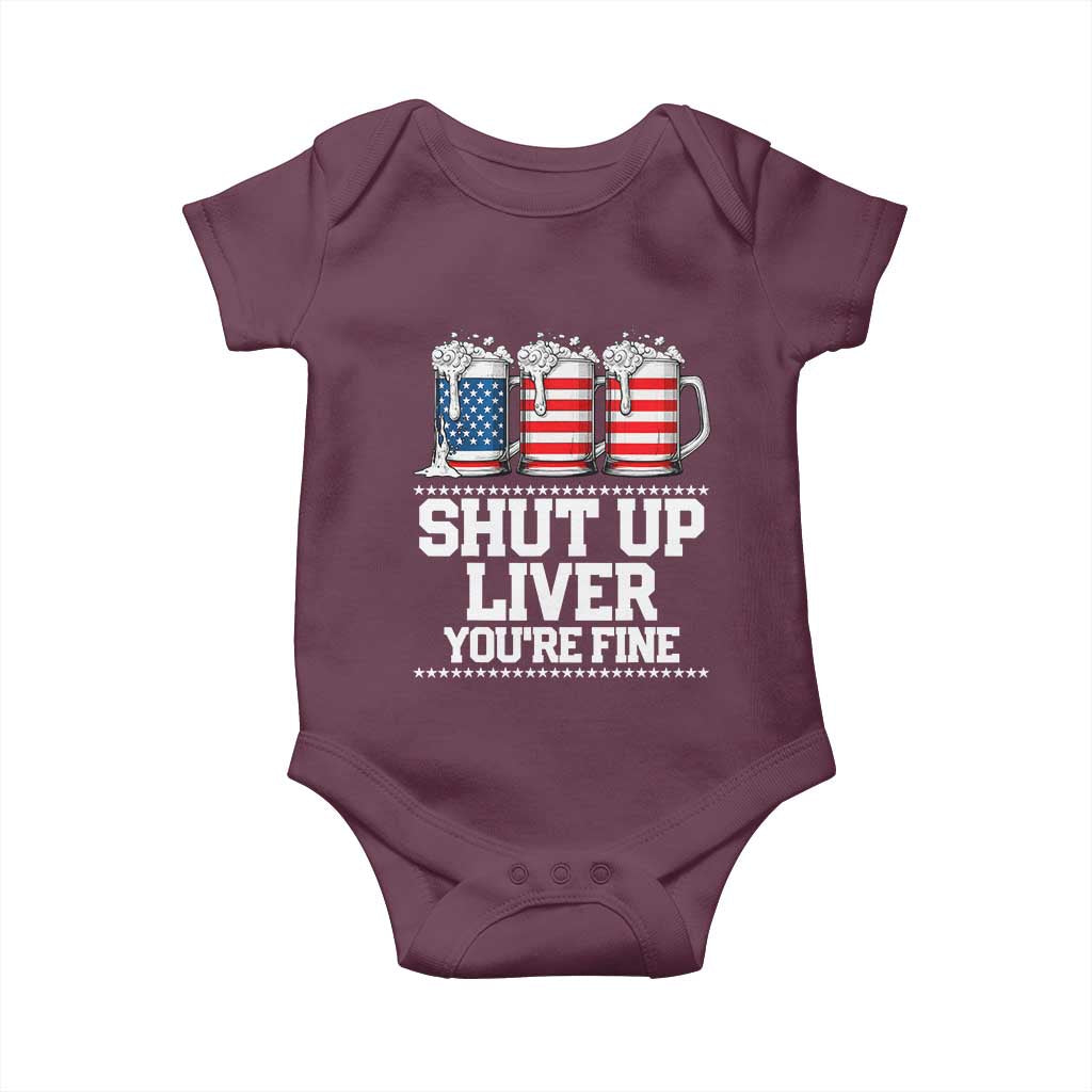 Beer American Flag 4th of July Baby Onesie Merica Drinking USA Shut Up Liver You Are Fine TS10 Maroon Print Your Wear