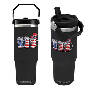 Beer American Flag 4th of July Flip Straw Tumbler Merica Drinking USA TS10 One Size: 30 oz Black Print Your Wear
