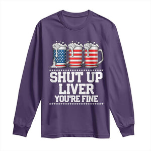 Beer American Flag 4th of July Long Sleeve Shirt Merica Drinking USA Shut Up Liver You Are Fine TS10 Purple Print Your Wear