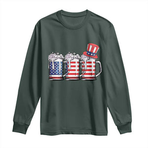 Beer American Flag 4th of July Long Sleeve Shirt Merica Drinking USA TS10 Dark Forest Green Print Your Wear