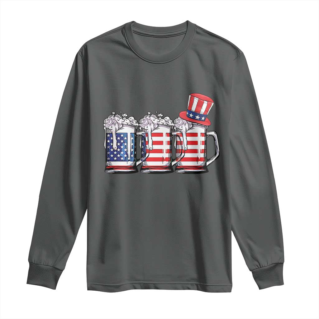 Beer American Flag 4th of July Long Sleeve Shirt Merica Drinking USA TS10 Dark Heather Print Your Wear