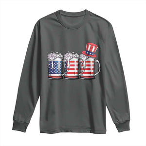 Beer American Flag 4th of July Long Sleeve Shirt Merica Drinking USA TS10 Dark Heather Print Your Wear