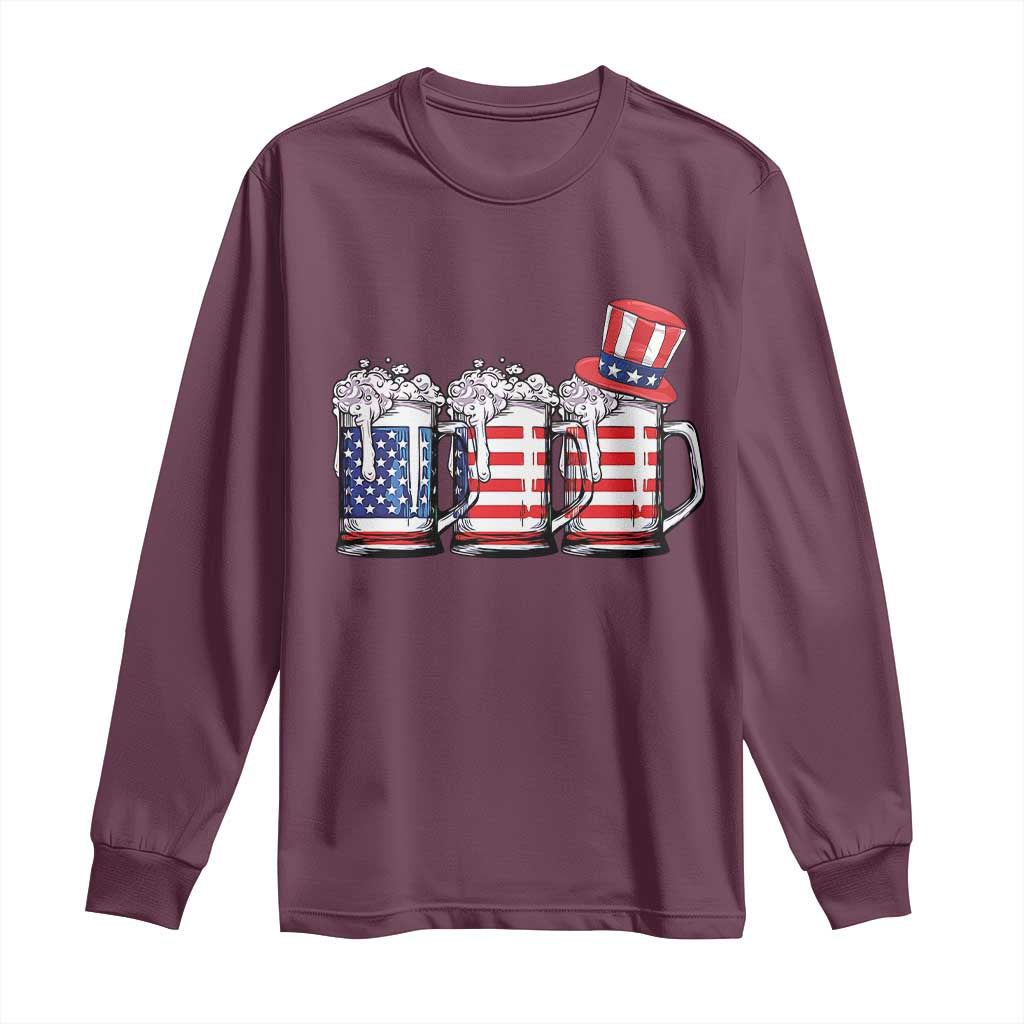 Beer American Flag 4th of July Long Sleeve Shirt Merica Drinking USA TS10 Maroon Print Your Wear