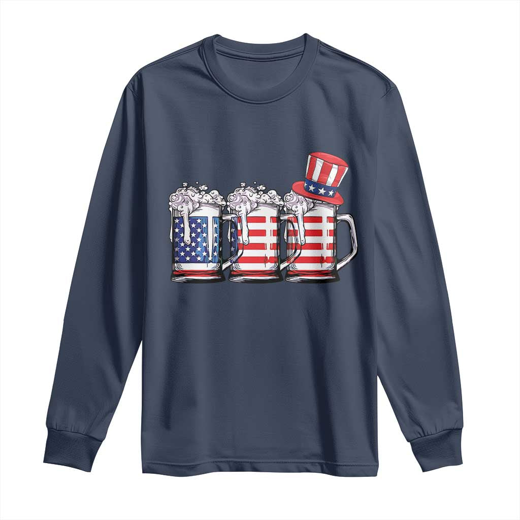 Beer American Flag 4th of July Long Sleeve Shirt Merica Drinking USA TS10 Navy Print Your Wear
