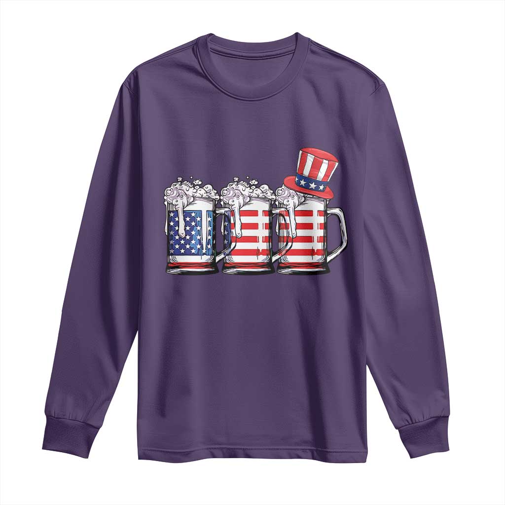 Beer American Flag 4th of July Long Sleeve Shirt Merica Drinking USA TS10 Purple Print Your Wear