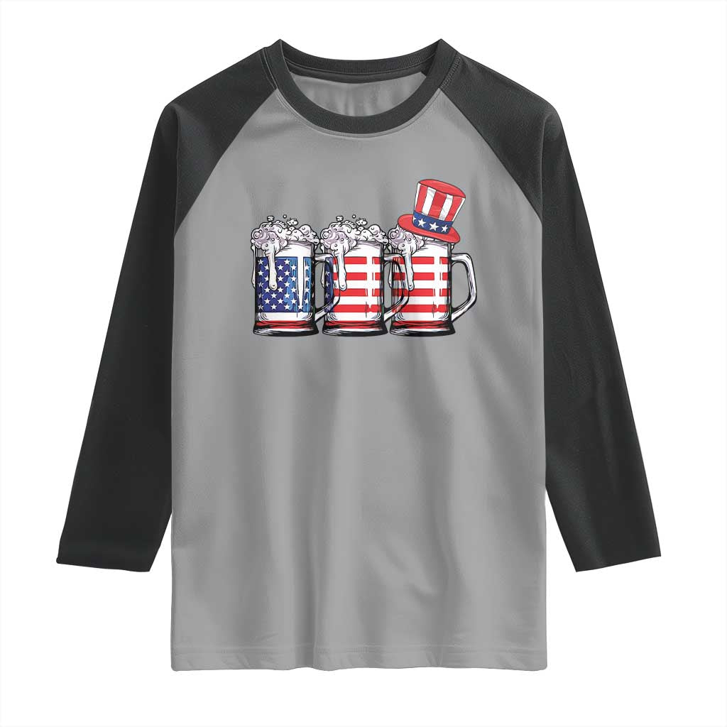 Beer American Flag 4th of July Raglan Shirt Merica Drinking USA TS10 Sport Gray Black Print Your Wear