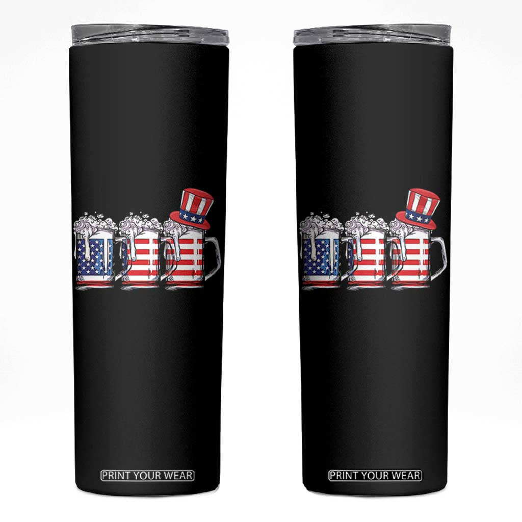 Beer American Flag 4th of July Skinny Tumbler Merica Drinking USA TS10 Black Print Your Wear