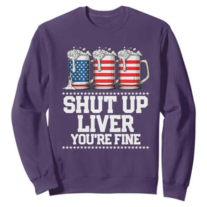 Beer American Flag 4th of July Sweatshirt Merica Drinking USA Shut Up Liver You Are Fine TS10 Purple Print Your Wear