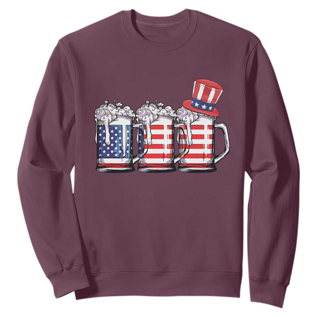 Beer American Flag 4th of July Sweatshirt Merica Drinking USA TS10 Maroon Print Your Wear