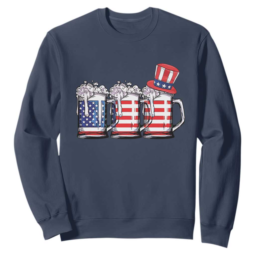 Beer American Flag 4th of July Sweatshirt Merica Drinking USA TS10 Navy Print Your Wear