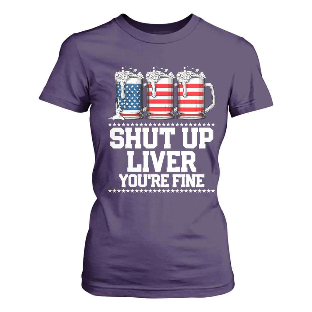 Beer American Flag 4th of July T Shirt For Women Merica Drinking USA Shut Up Liver You Are Fine TS10 Purple Print Your Wear