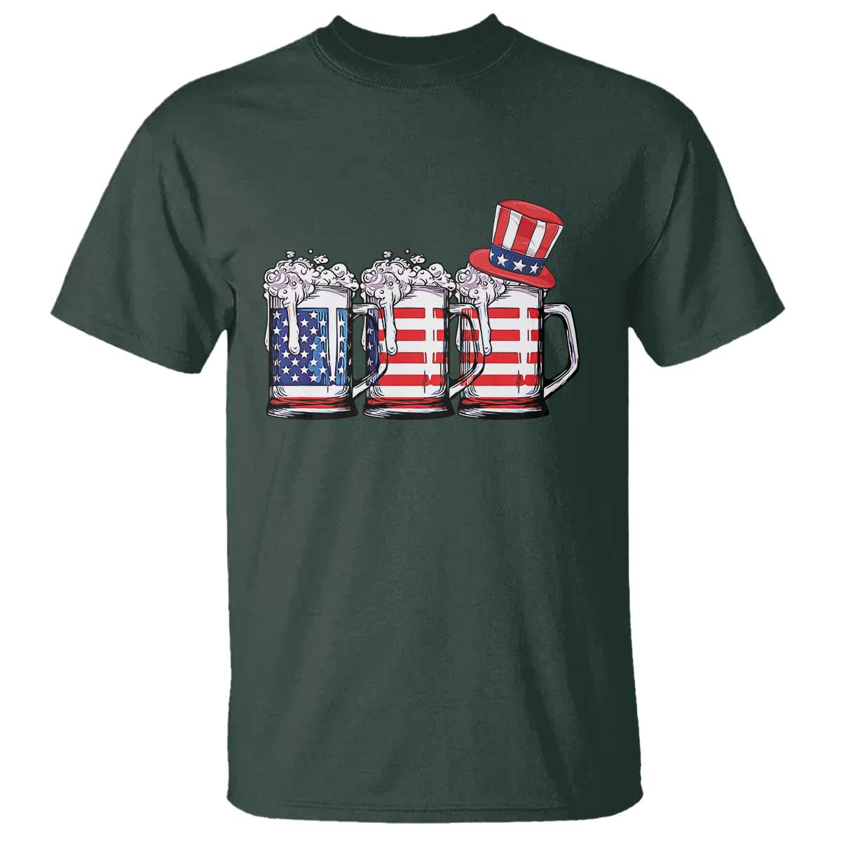 Beer American Flag 4th of July T Shirt Merica Drinking USA TS10 Dark Forest Green Print Your Wear