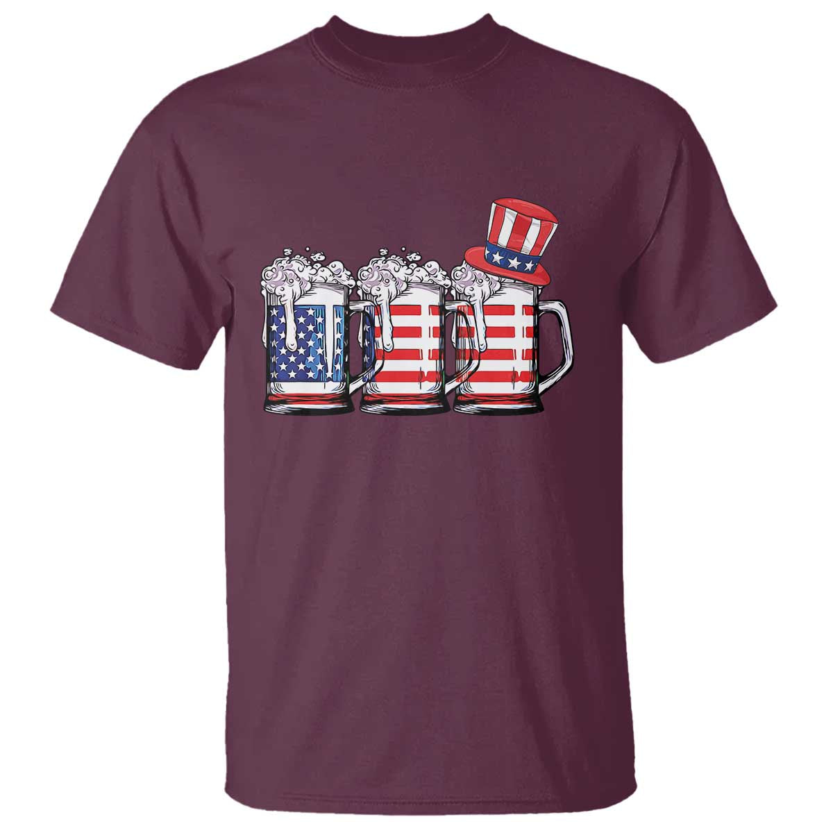Beer American Flag 4th of July T Shirt Merica Drinking USA TS10 Maroon Print Your Wear