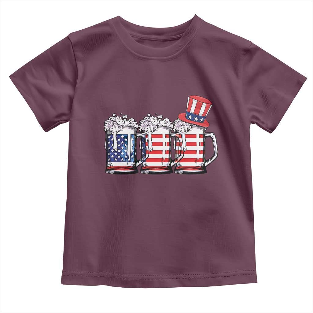 Beer American Flag 4th of July Toddler T Shirt Merica Drinking USA TS10 Maroon Print Your Wear