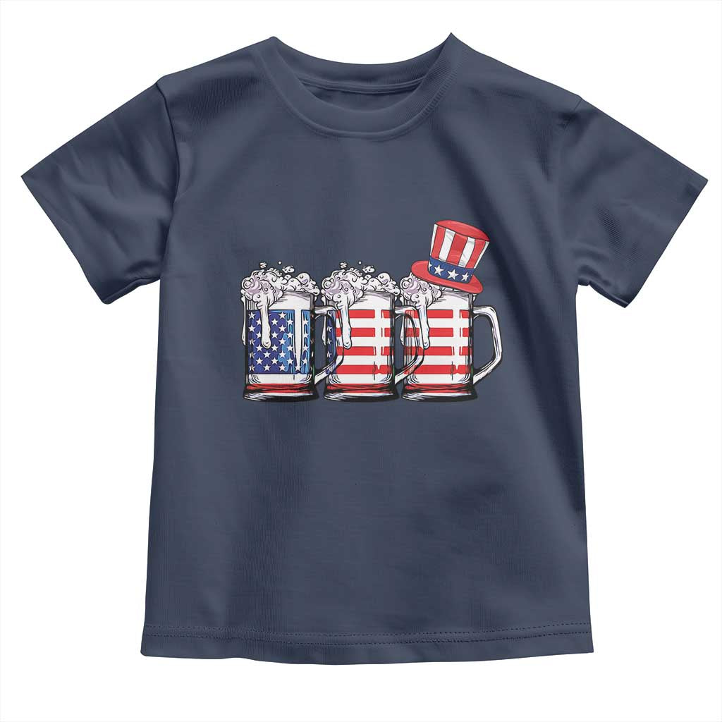 Beer American Flag 4th of July Toddler T Shirt Merica Drinking USA TS10 Navy Print Your Wear