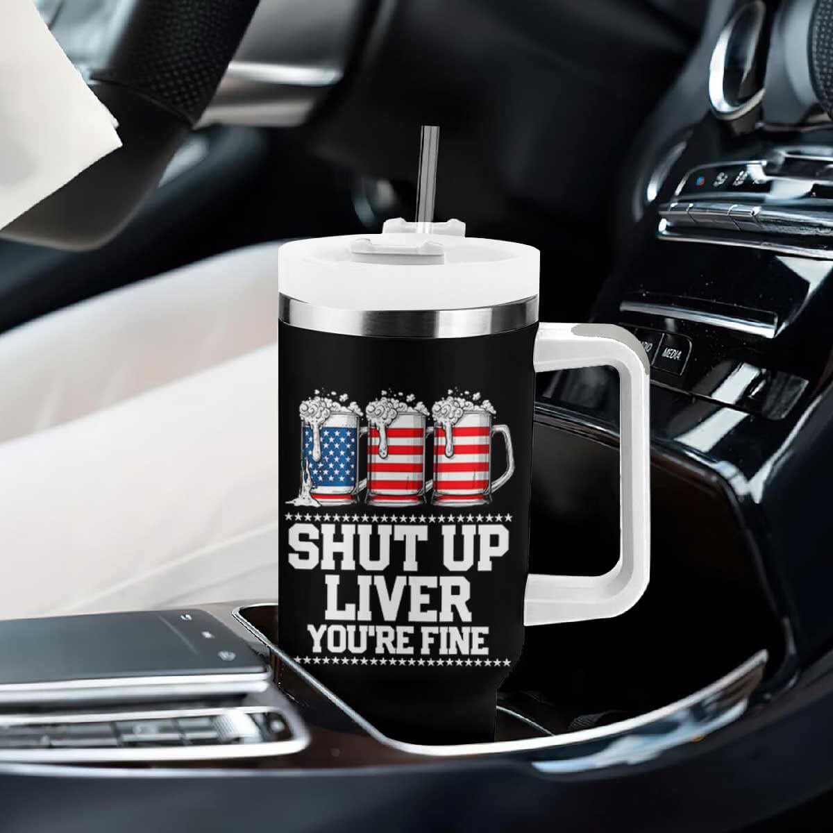 Beer American Flag 4th of July Tumbler With Handle Merica Drinking USA Shut Up Liver You Are Fine TS10 Print Your Wear