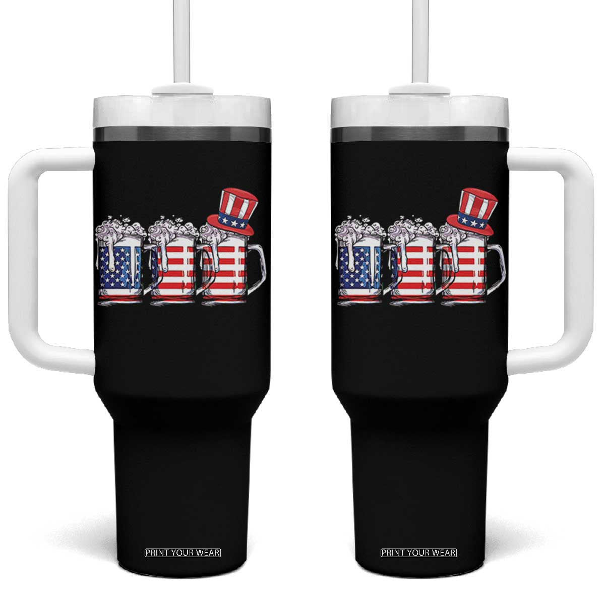 Beer American Flag 4th of July Tumbler With Handle Merica Drinking USA TS10 One Size: 40 oz Black Print Your Wear