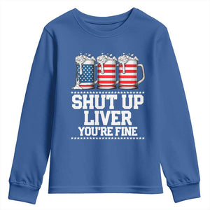 Beer American Flag 4th of July Youth Sweatshirt Merica Drinking USA Shut Up Liver You Are Fine TS10 Royal Blue Print Your Wear