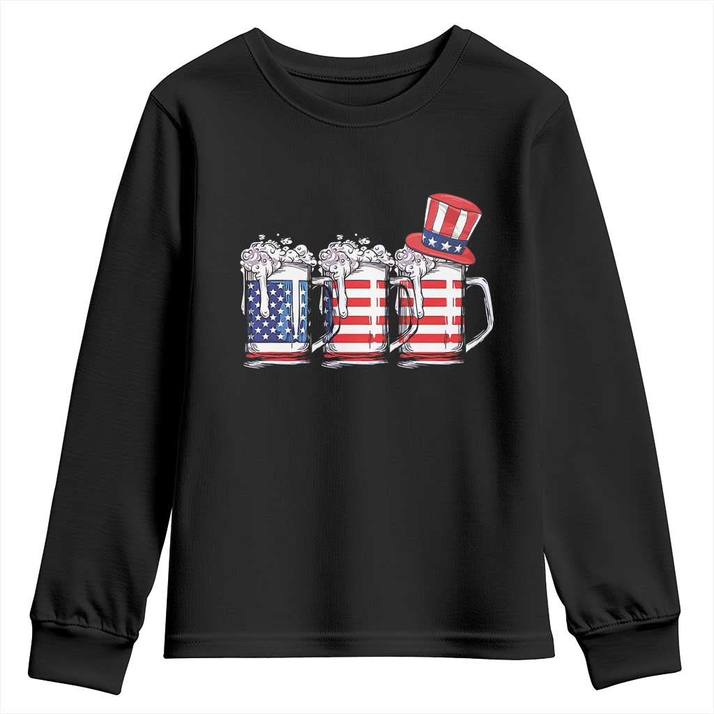 Beer American Flag 4th of July Youth Sweatshirt Merica Drinking USA TS10 Black Print Your Wear