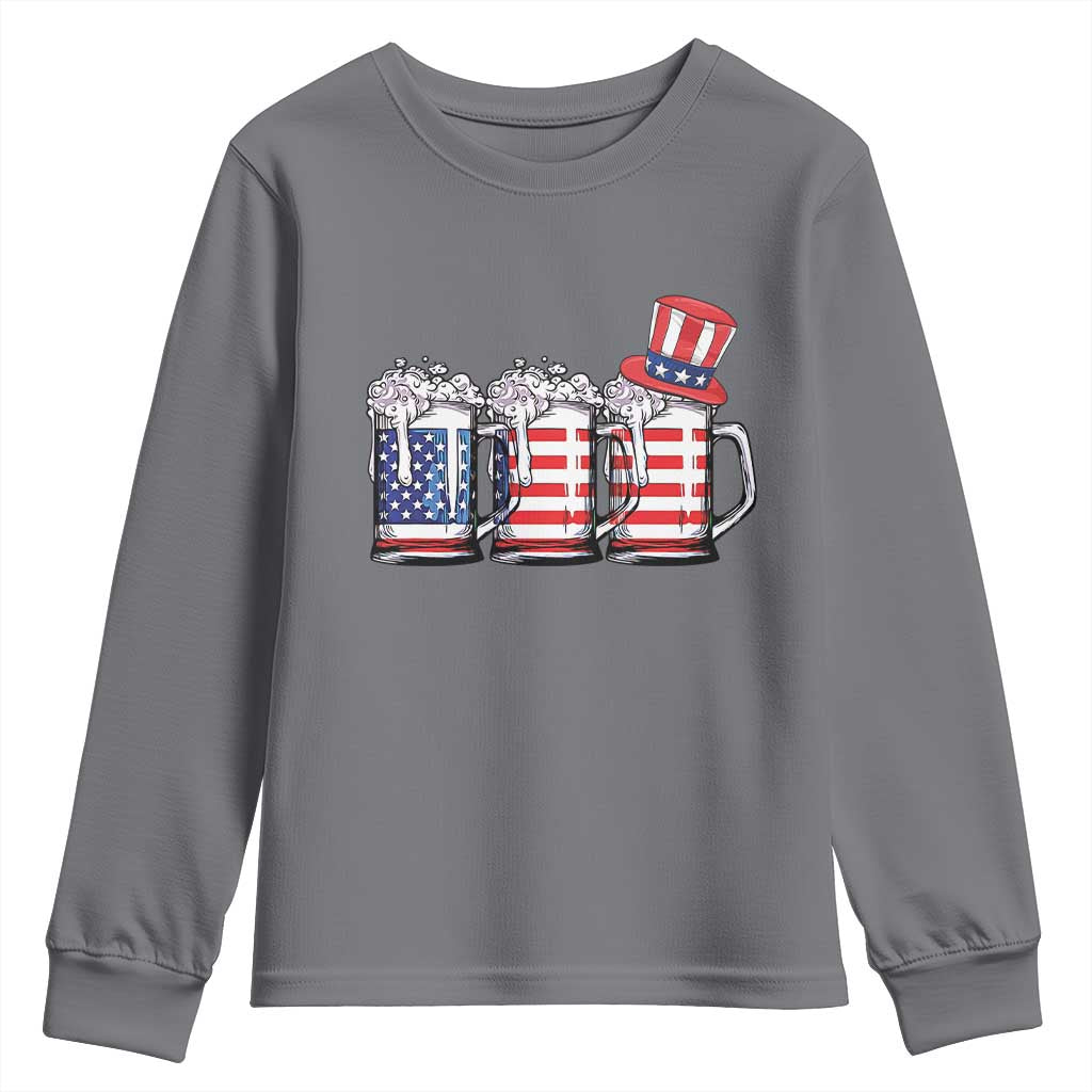 Beer American Flag 4th of July Youth Sweatshirt Merica Drinking USA TS10 Charcoal Print Your Wear