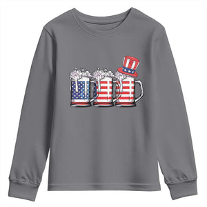 Beer American Flag 4th of July Youth Sweatshirt Merica Drinking USA TS10 Charcoal Print Your Wear