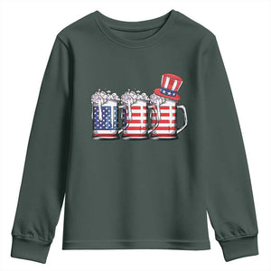 Beer American Flag 4th of July Youth Sweatshirt Merica Drinking USA TS10 Dark Forest Green Print Your Wear