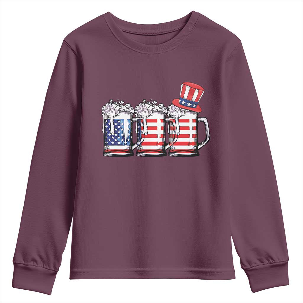 Beer American Flag 4th of July Youth Sweatshirt Merica Drinking USA TS10 Maroon Print Your Wear