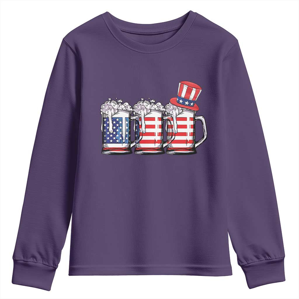 Beer American Flag 4th of July Youth Sweatshirt Merica Drinking USA TS10 Purple Print Your Wear