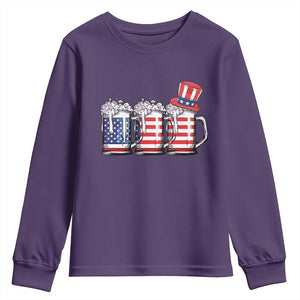 Beer American Flag 4th of July Youth Sweatshirt Merica Drinking USA TS10 Purple Print Your Wear